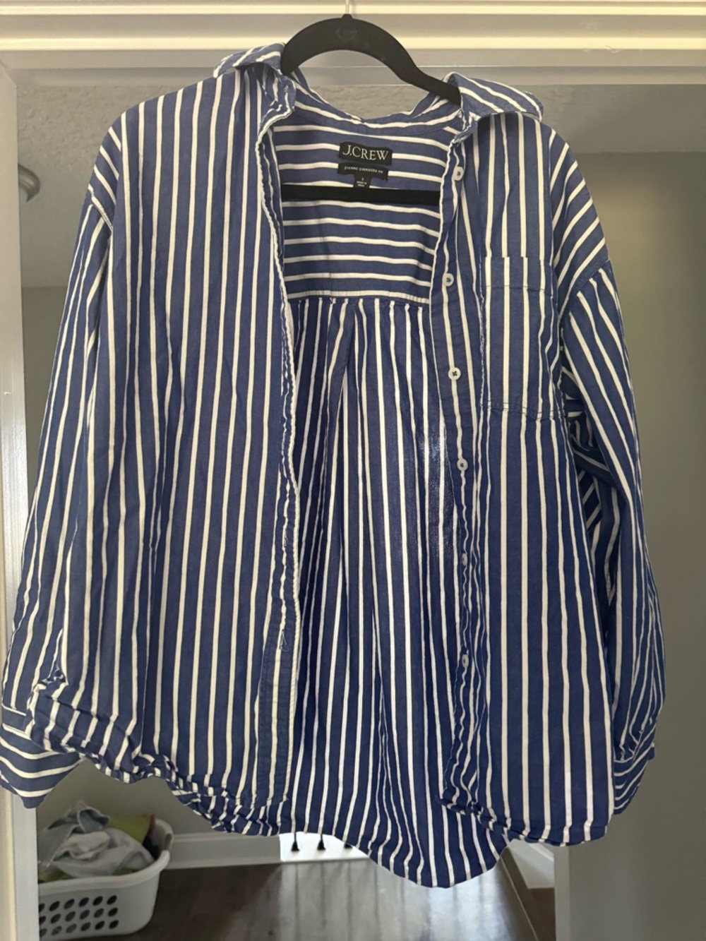 J. Crew Etienne Oversize Blue and White Striped Oversized Button-Up